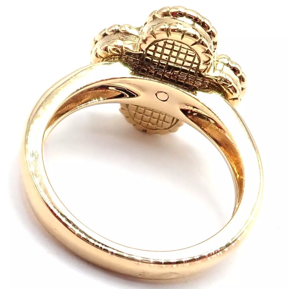 Authentic! Van Cleef & Arpels Alhambra 18k Yellow Gold Coral Diamond Ring PaperA - Picture 4 of 10